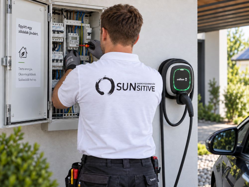 Sunsitive szakember a MID-mérő és a Wallbox telepítése közben